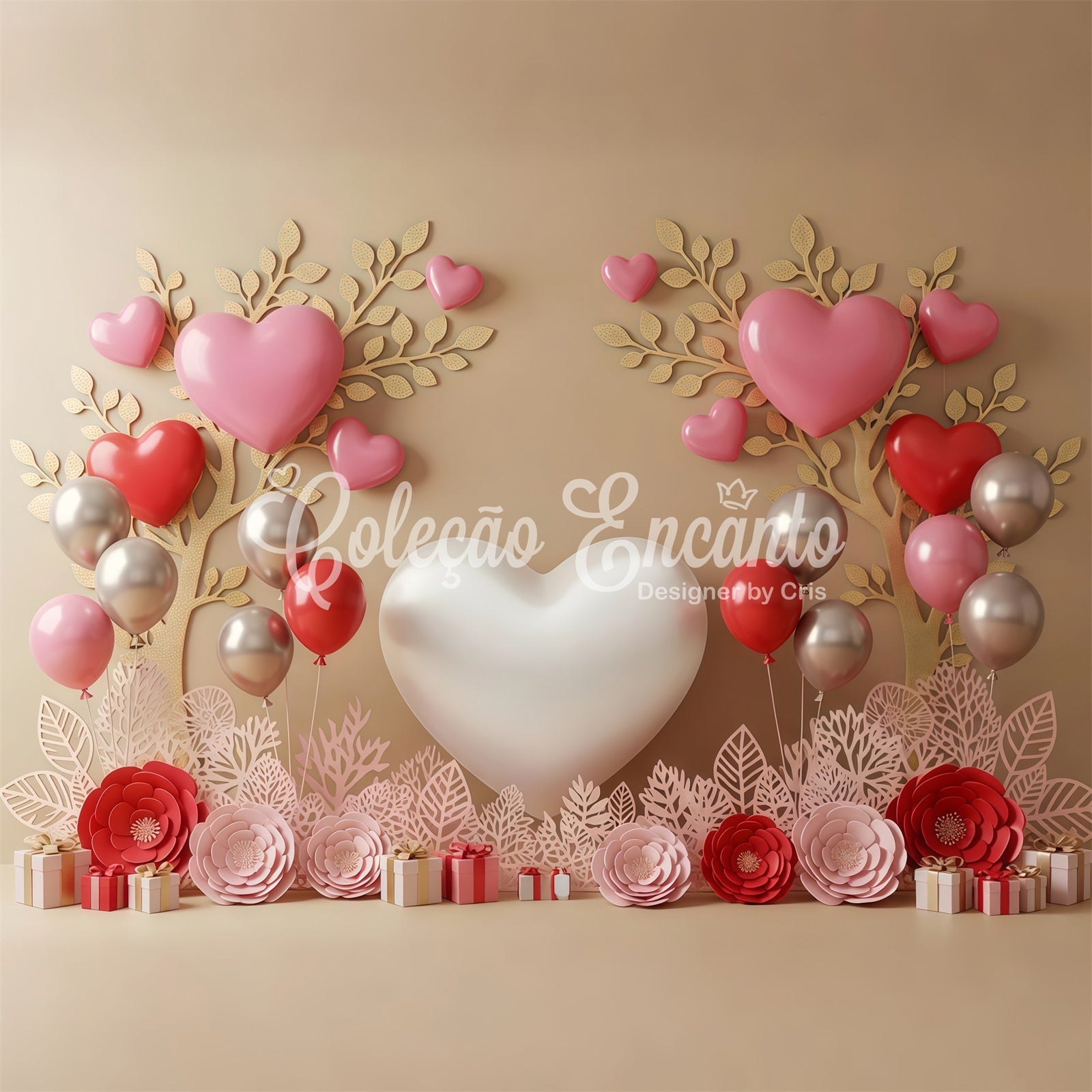 Valentine's Day Backdrop Heart Balloons Blossoms Valentine Backdrops For Photos By Magali