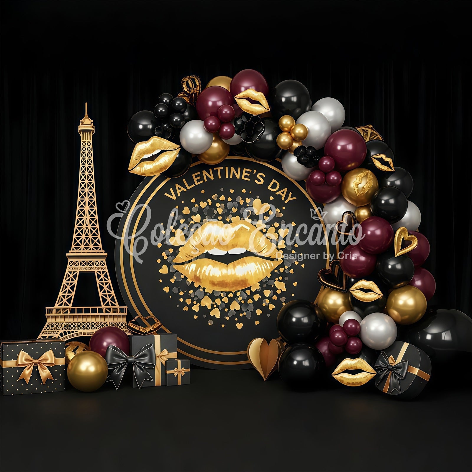 Valentine's Day Backdrop Paris Glam Gold Kiss Setup Valentine Backdrop Ideas By Magali