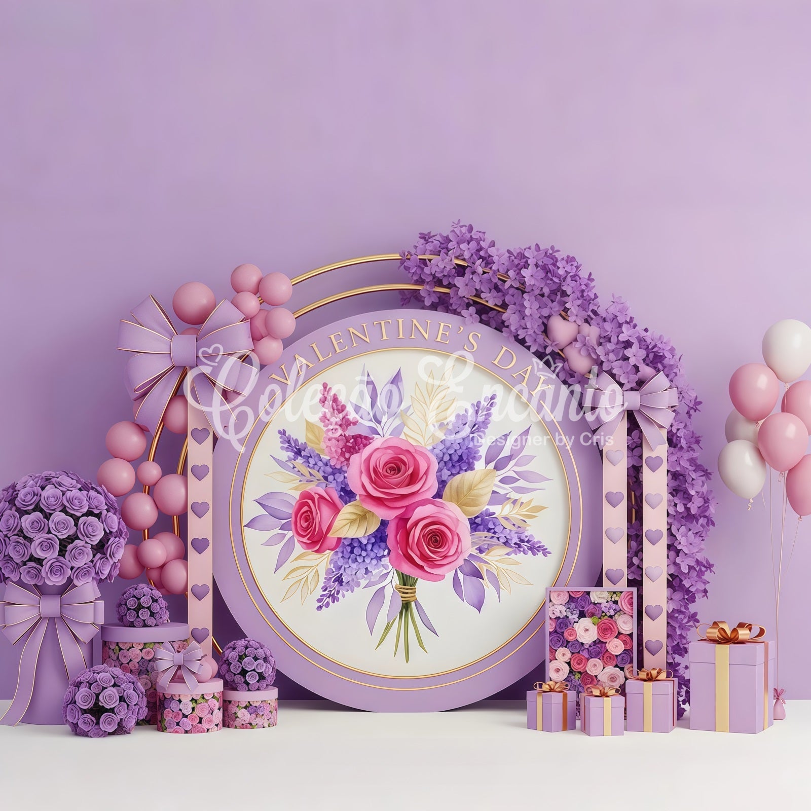 Valentine Backdrops Lavender Rose Bouquet Elegance Valentine's Day Backdrop By Magali