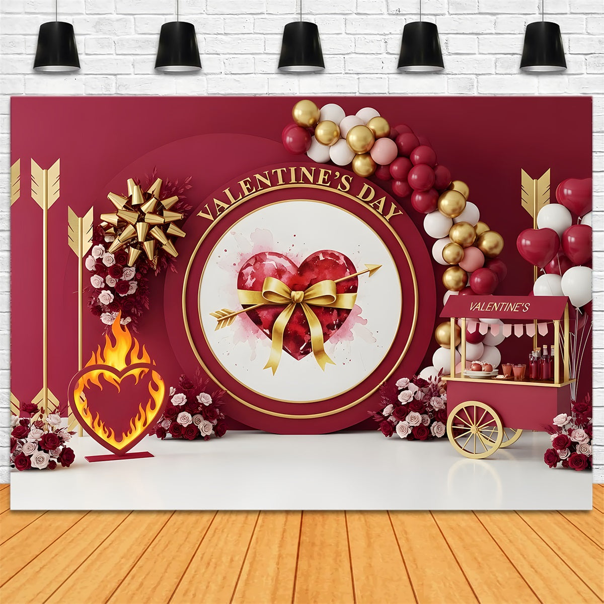 Valentine's Day Backdrops Heart Gift Bow Elegance Red Valentine Backdrop By Magali