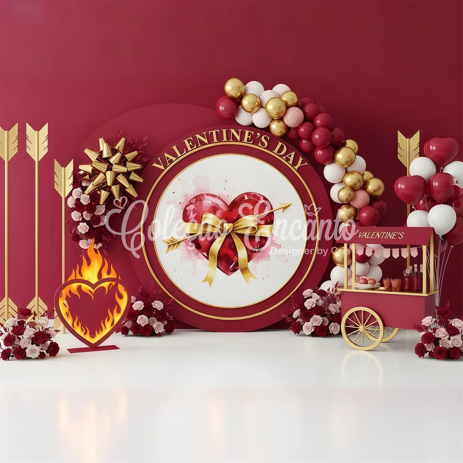 Valentine's Day Backdrops Heart Gift Bow Elegance Red Valentine Backdrop By Magali