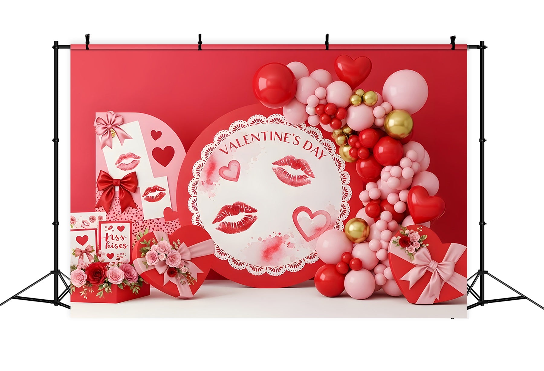 Red Valentines Backdrop Kisses Lace Romance Display Valentine Backdrop Ideas By Magali