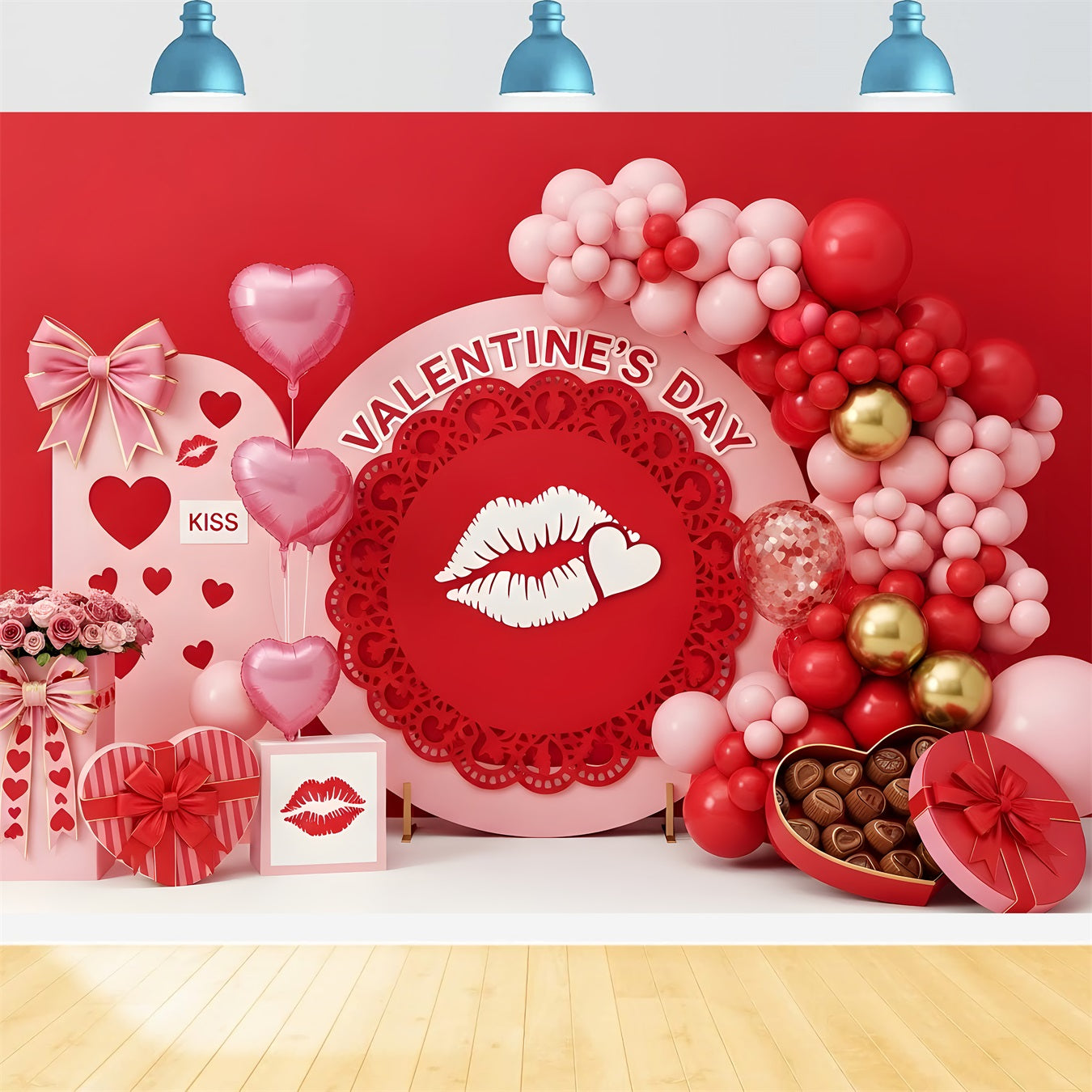 Red Valentine Backdrop Pink Heart Kiss Delight Valentines Backdrop Ideas By Magali