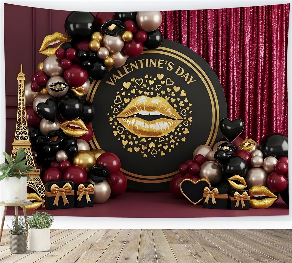 Valentine's Day Backdrop Black Gold Glam Kiss Decor Valentine's Day Backdrop Ideas By Magali