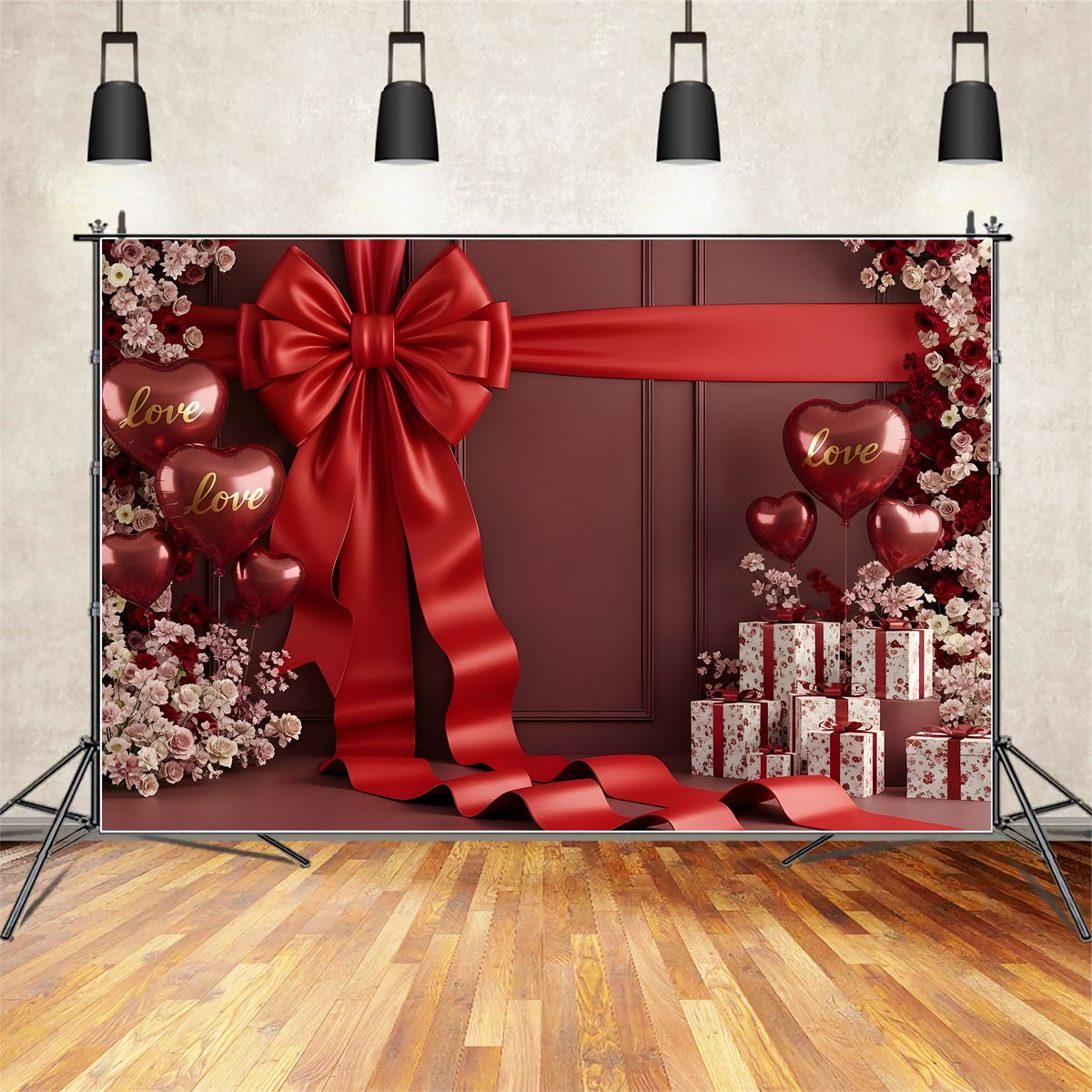 Valentines Backdrop Crimson Ribbon Roses Gift Valentine Backdrops For Photos By Magali