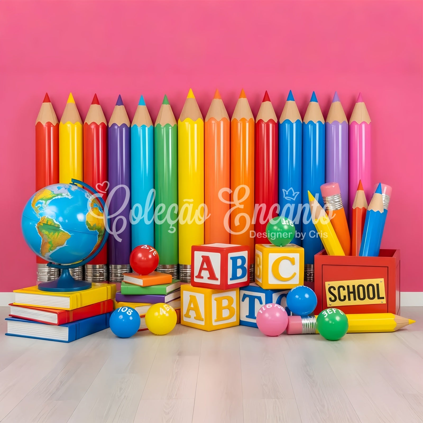 Back To School Backdrop Rainbow Pencil Learning Display School Backdrop By Magali