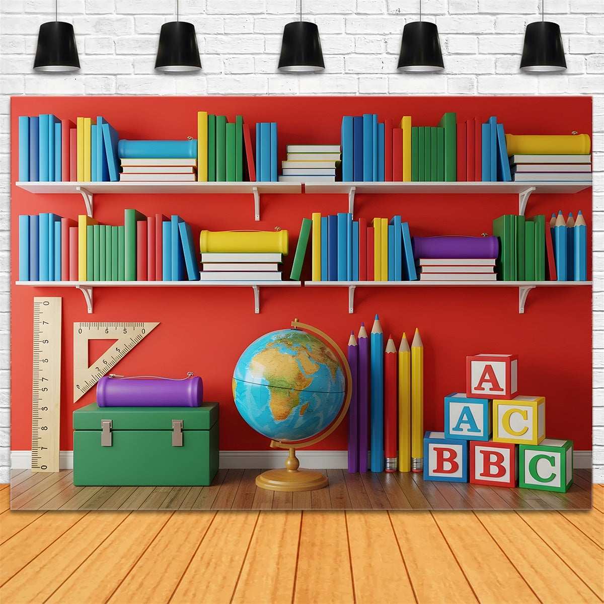 School Picture Backdrop Vibrant Classroom Bookshelf Classroom Backdrop By Magali