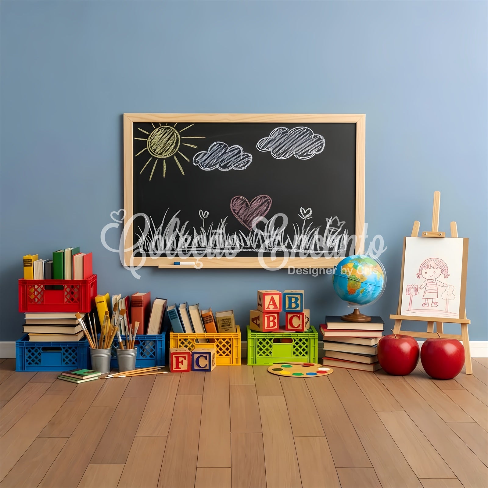 Back To School Backdrops Sunny Chalkboard Drawing School Classroom Backdrop By Magali