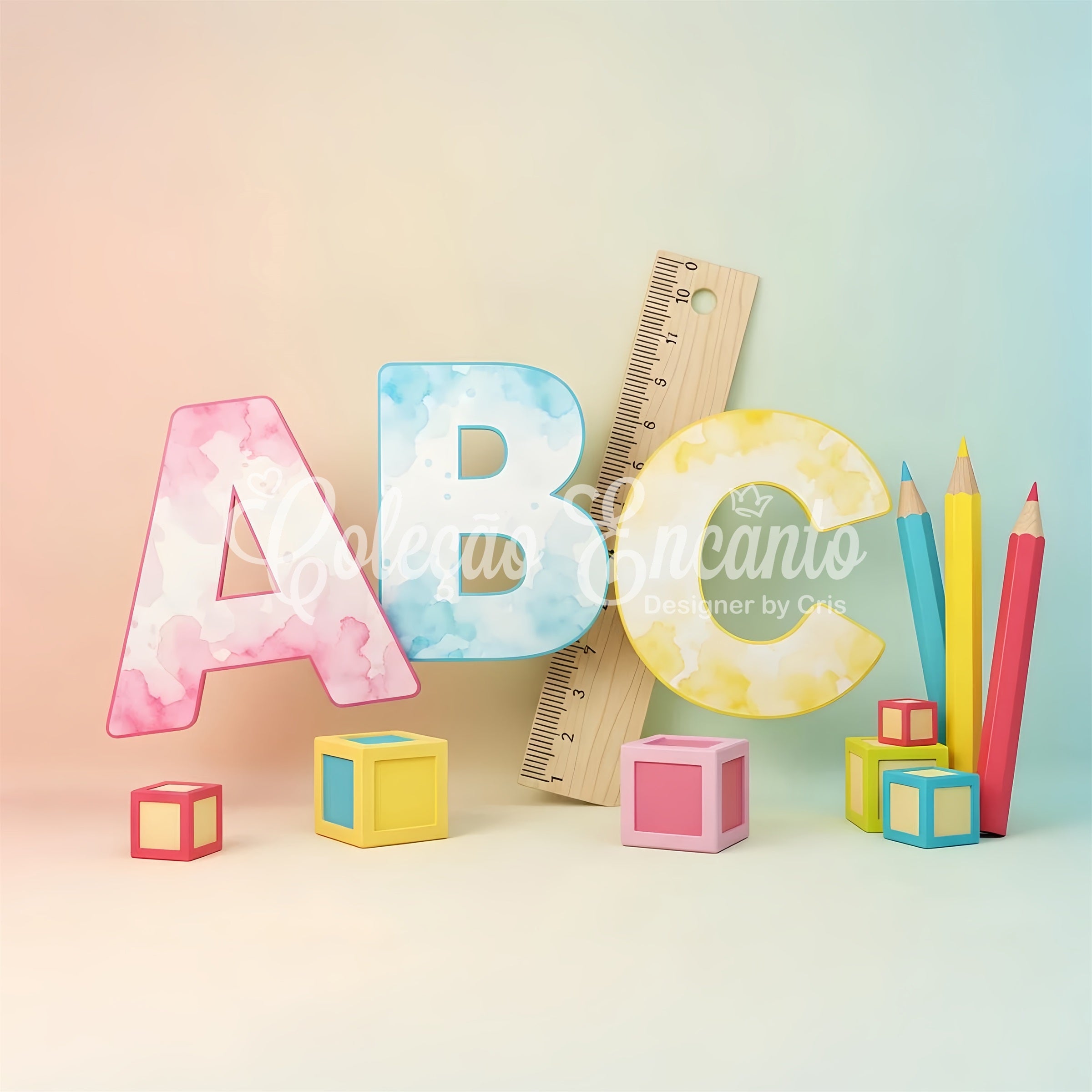 Back To School Backdrop Watercolor ABC Blocks Preschool Backdrop By Magali