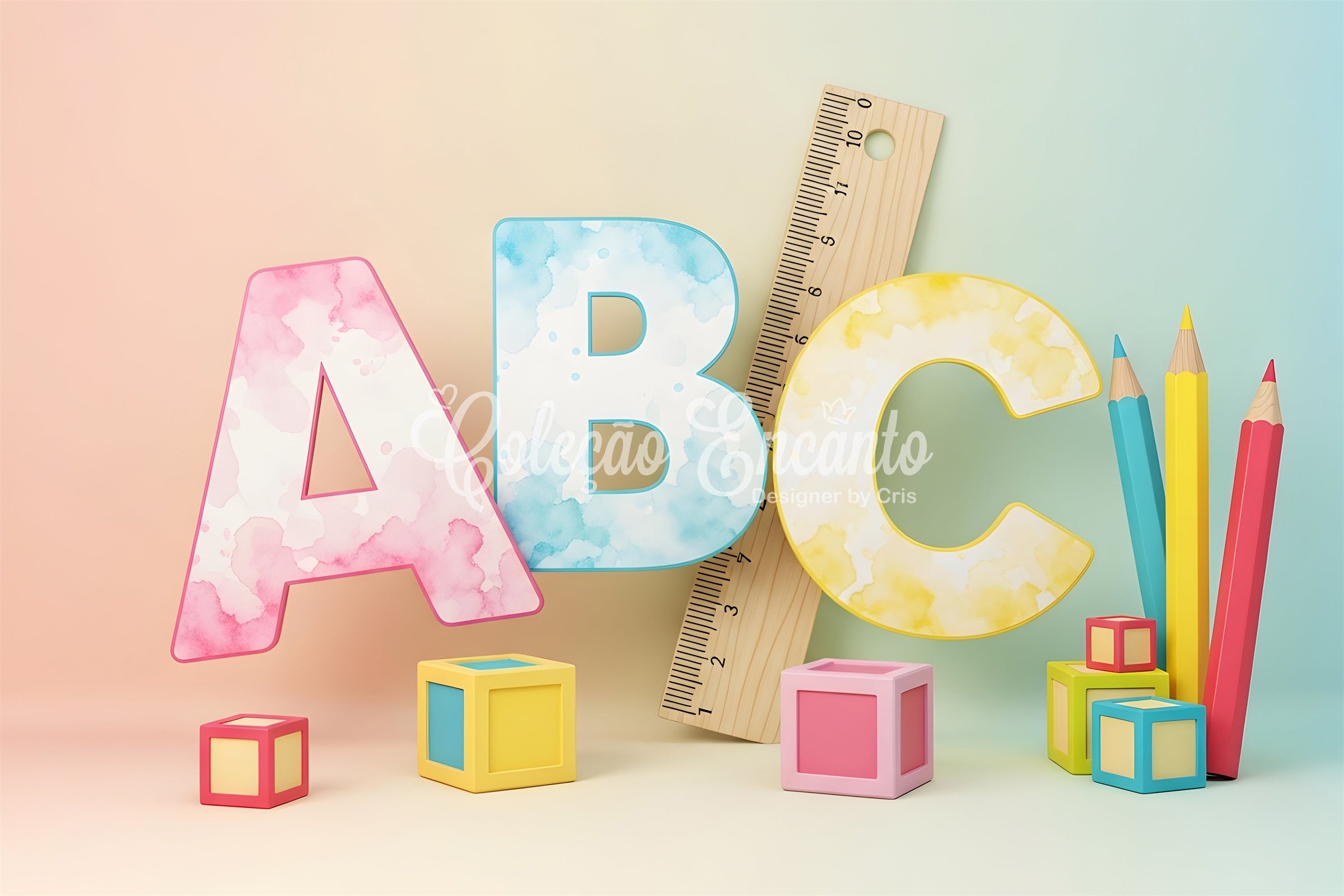 Back To School Backdrop Watercolor ABC Blocks Preschool Backdrop By Magali