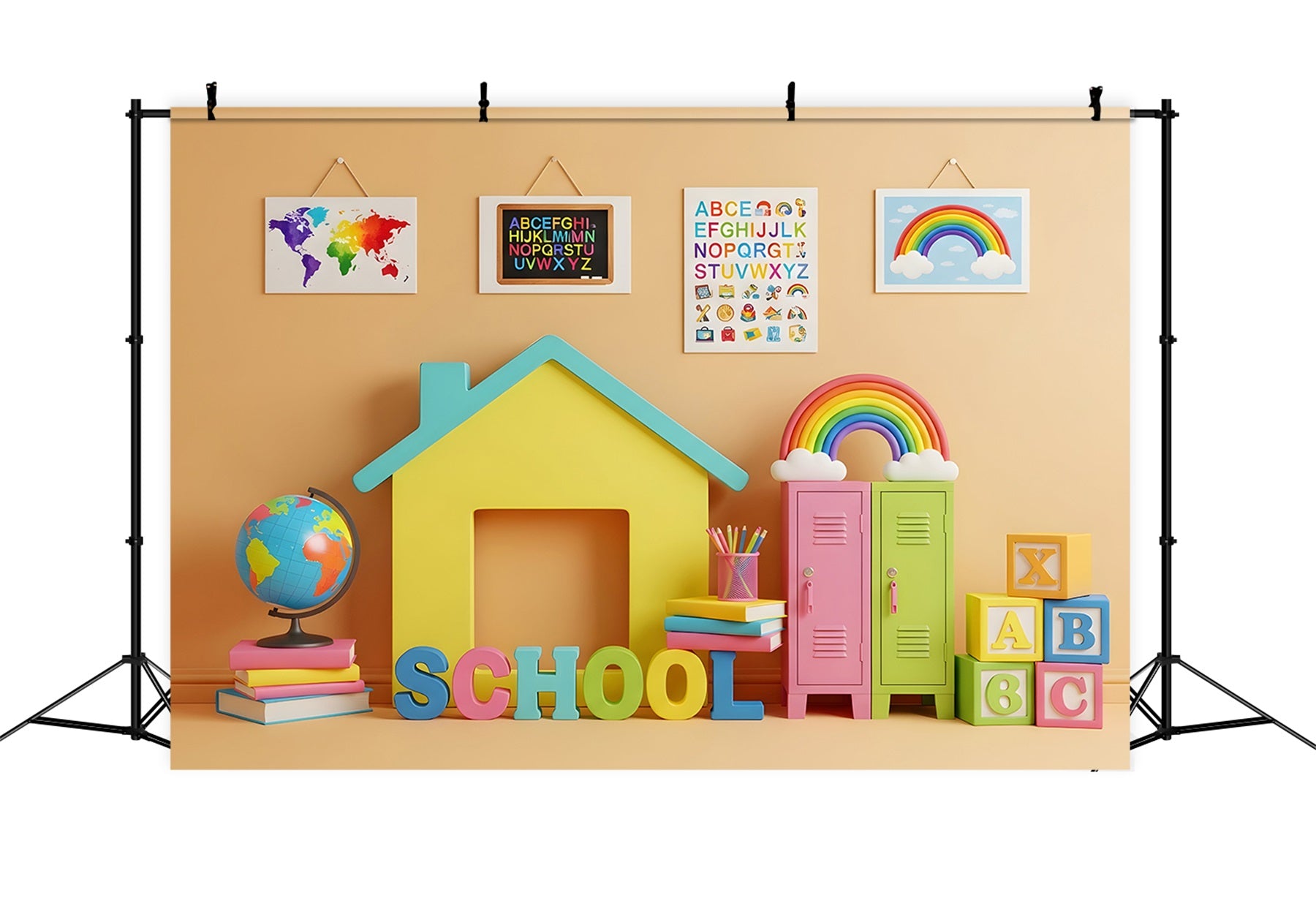 School Photo Backdrop Colorful Classroom House Class Photo Backdrop By Magali