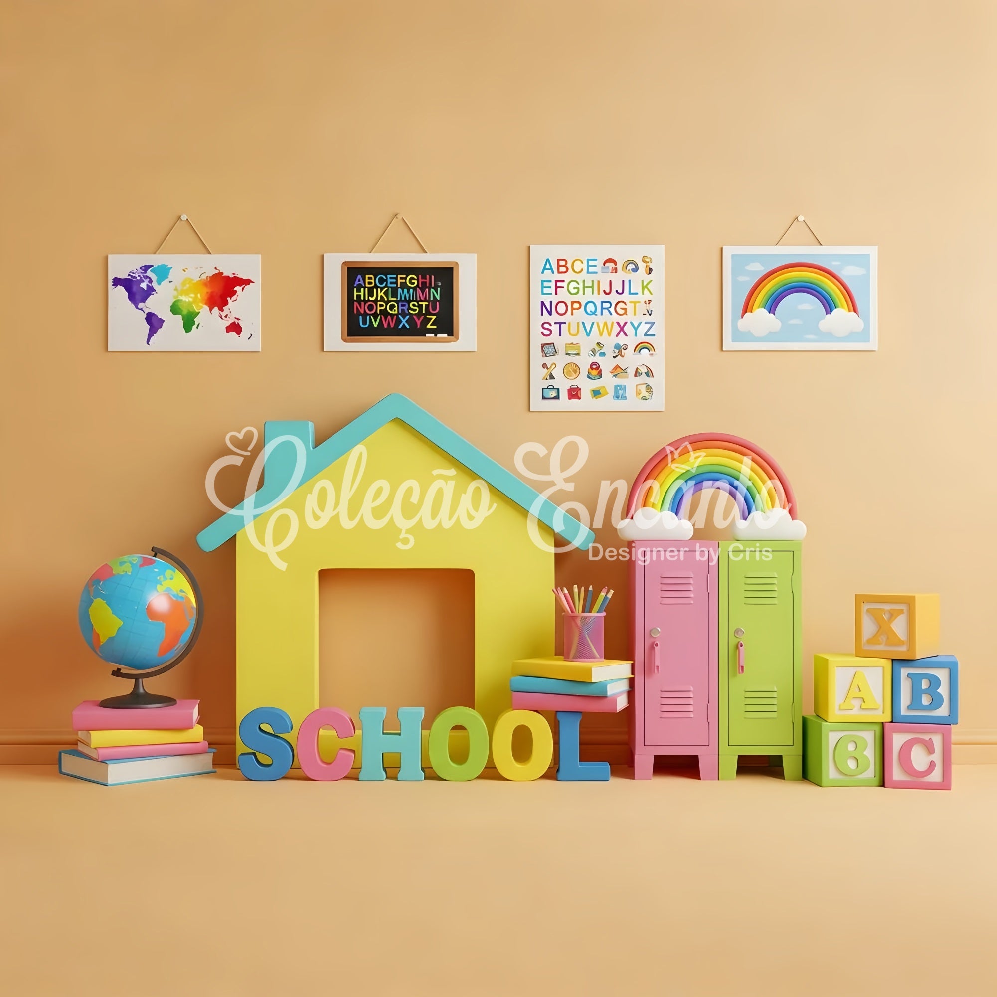 School Photo Backdrop Colorful Classroom House Class Photo Backdrop By Magali