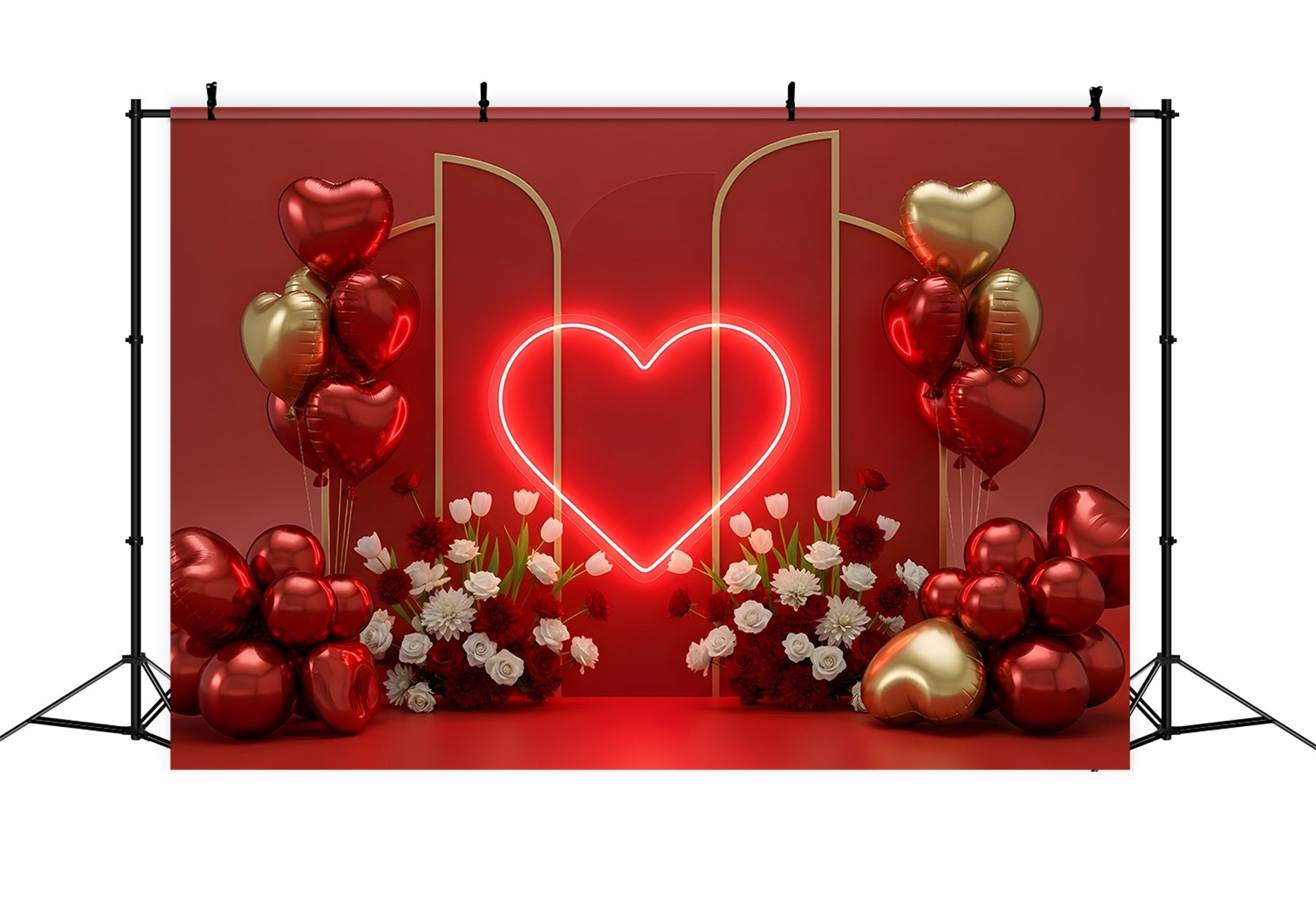 Valentine Backdrops Neon Heart Balloons Floral Red Valentine Backdrop By Magali