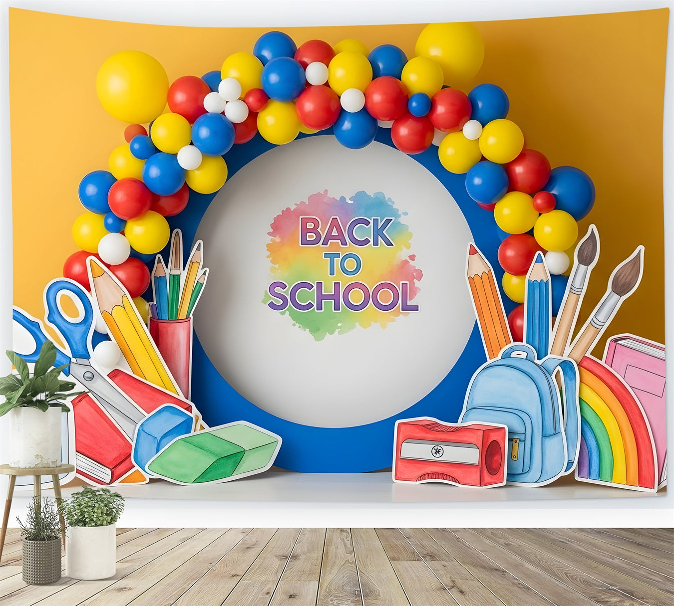 School Picture Backdrop Vibrant Supplies Balloon Arch Classroom Backdrop By Magali