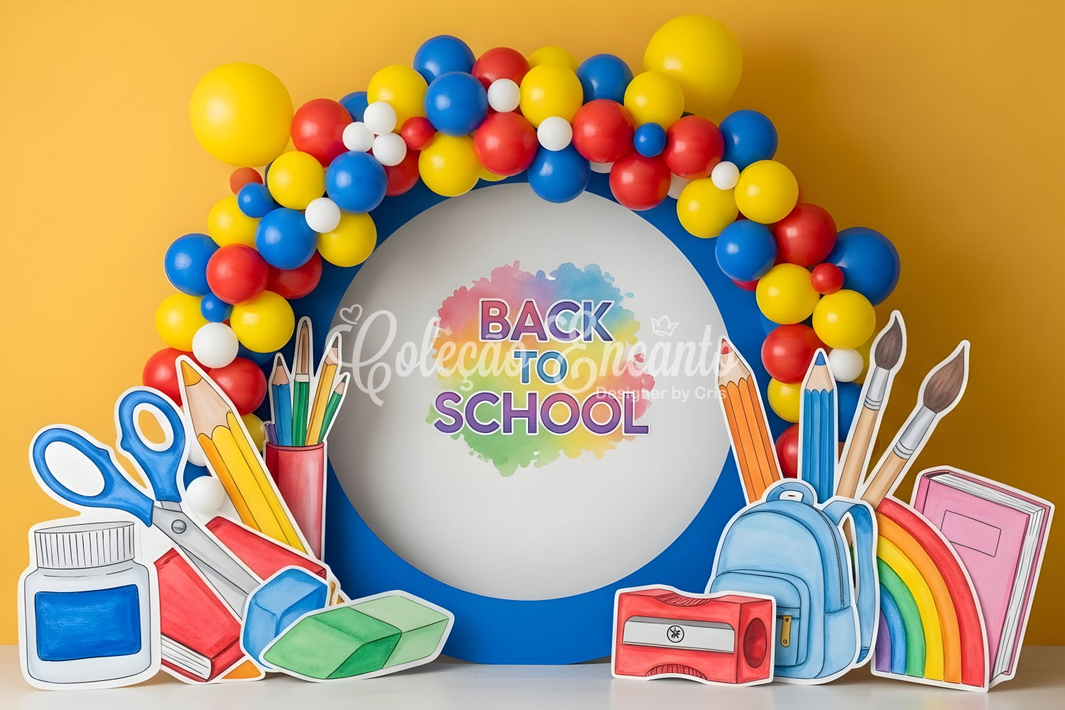 School Picture Backdrop Vibrant Supplies Balloon Arch Classroom Backdrop By Magali