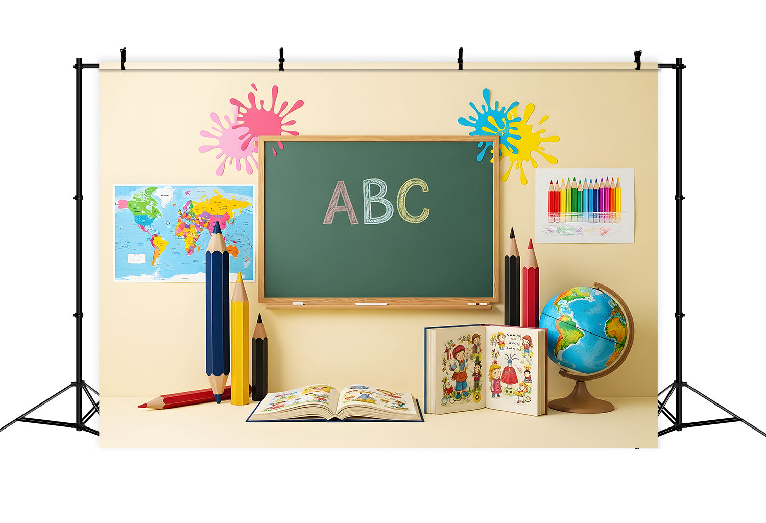 Back To School Backdrop Bright ABC Splash Chalkboard Backdrop By Magali