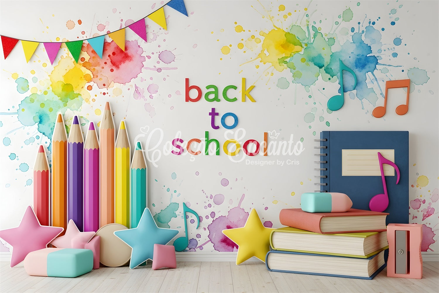 Back To School Backdrops Rainbow Pencil Music Splash School Backdrop By Magali