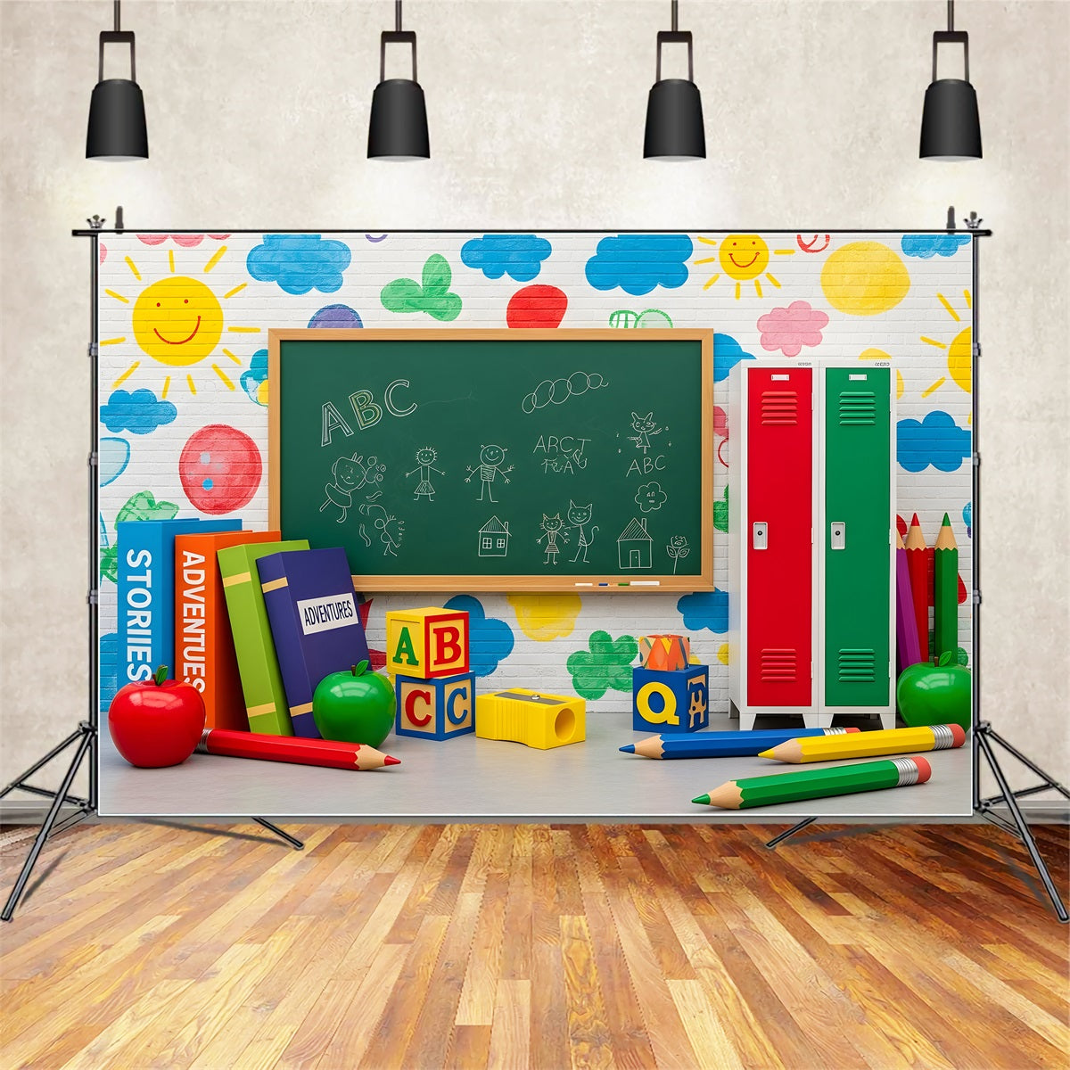 Preschool Photo Backdrops Colorful Chalkboard Doodle Wall Classroom Backdrop By Magali