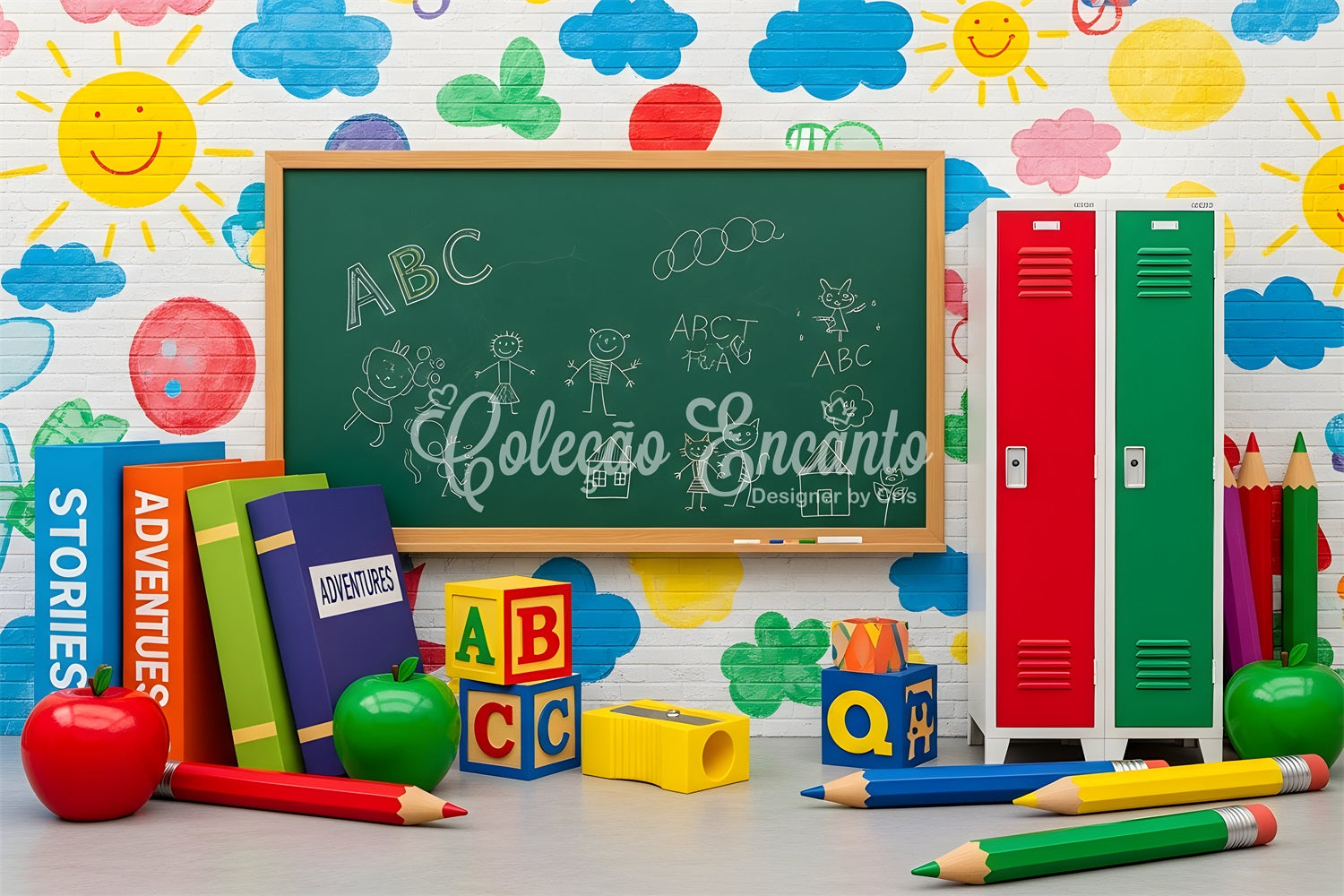 Preschool Photo Backdrops Colorful Chalkboard Doodle Wall Classroom Backdrop By Magali