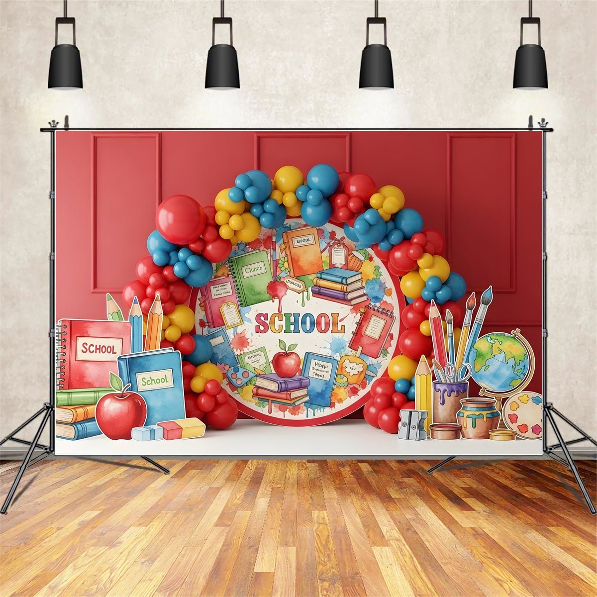 School Picture Backdrop Vibrant Balloon Classroom Back To School Backdrop By Magali