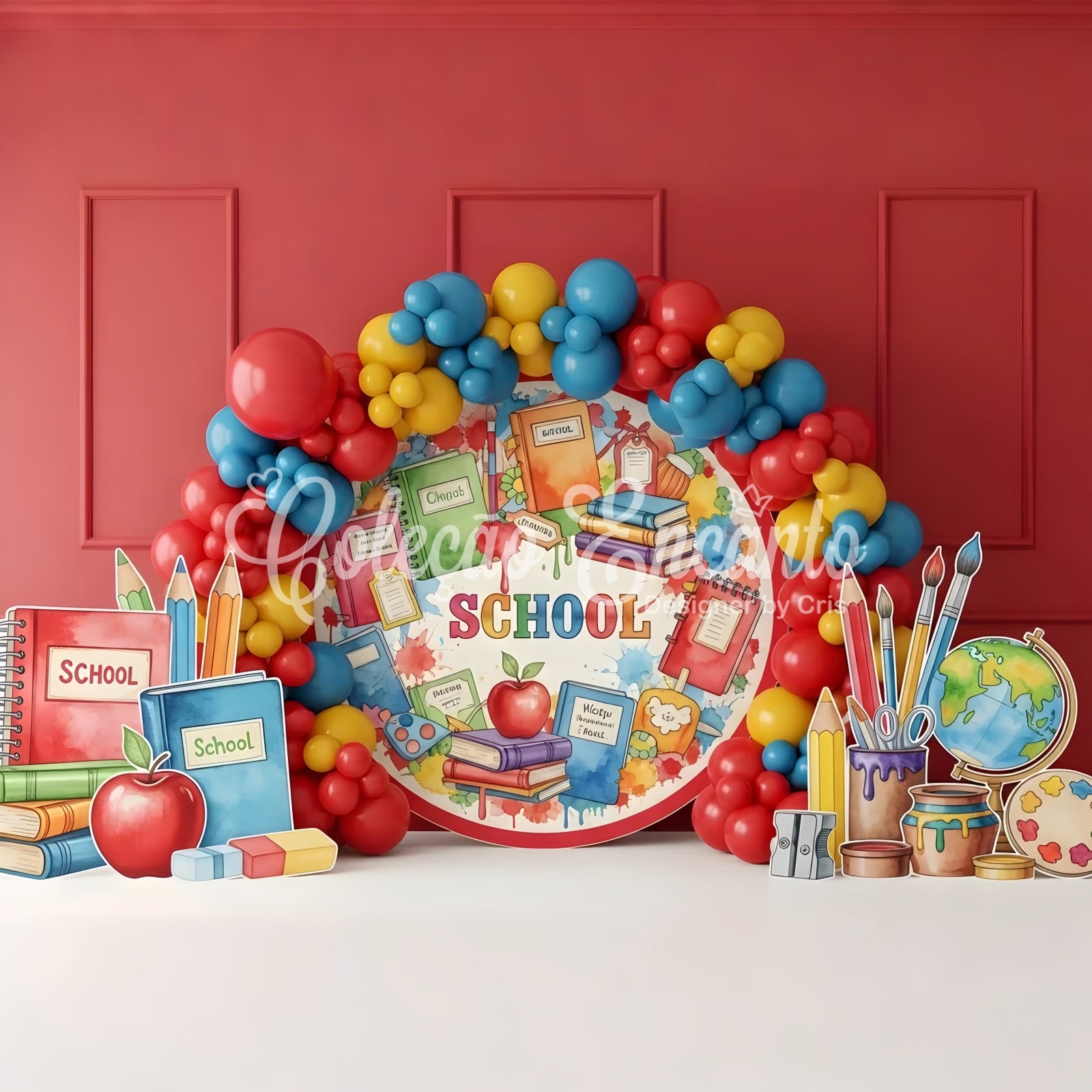 School Picture Backdrop Vibrant Balloon Classroom Back To School Backdrop By Magali