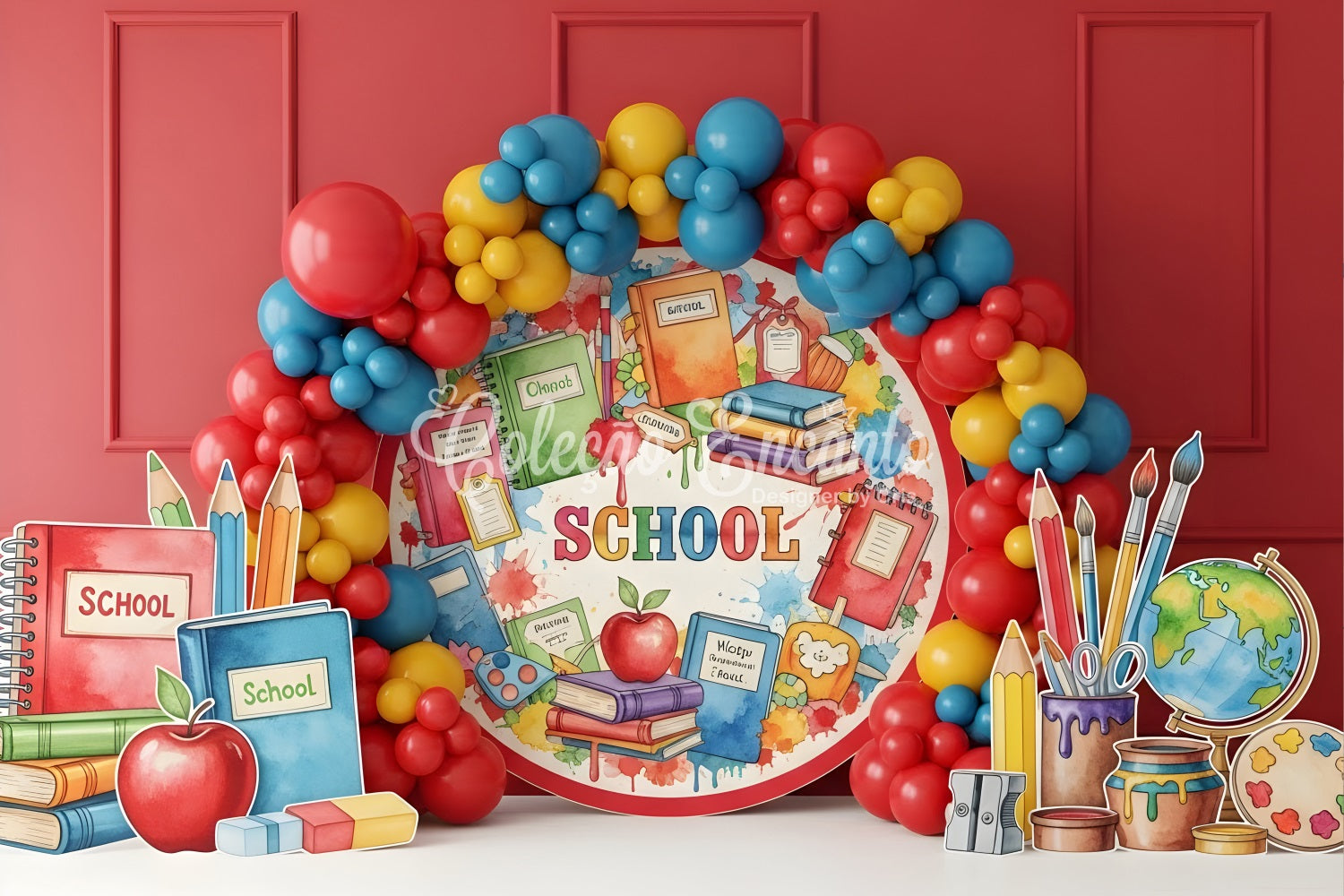 School Picture Backdrop Vibrant Balloon Classroom Back To School Backdrop By Magali