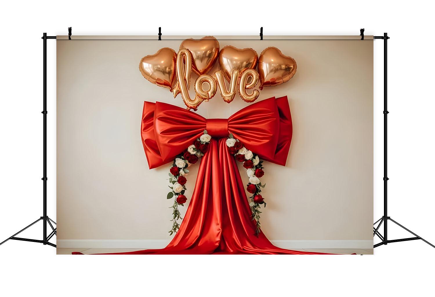 Valentine's Day Backdrops Red Satin Bow Floral Hearts Valentine Backdrop By Magali