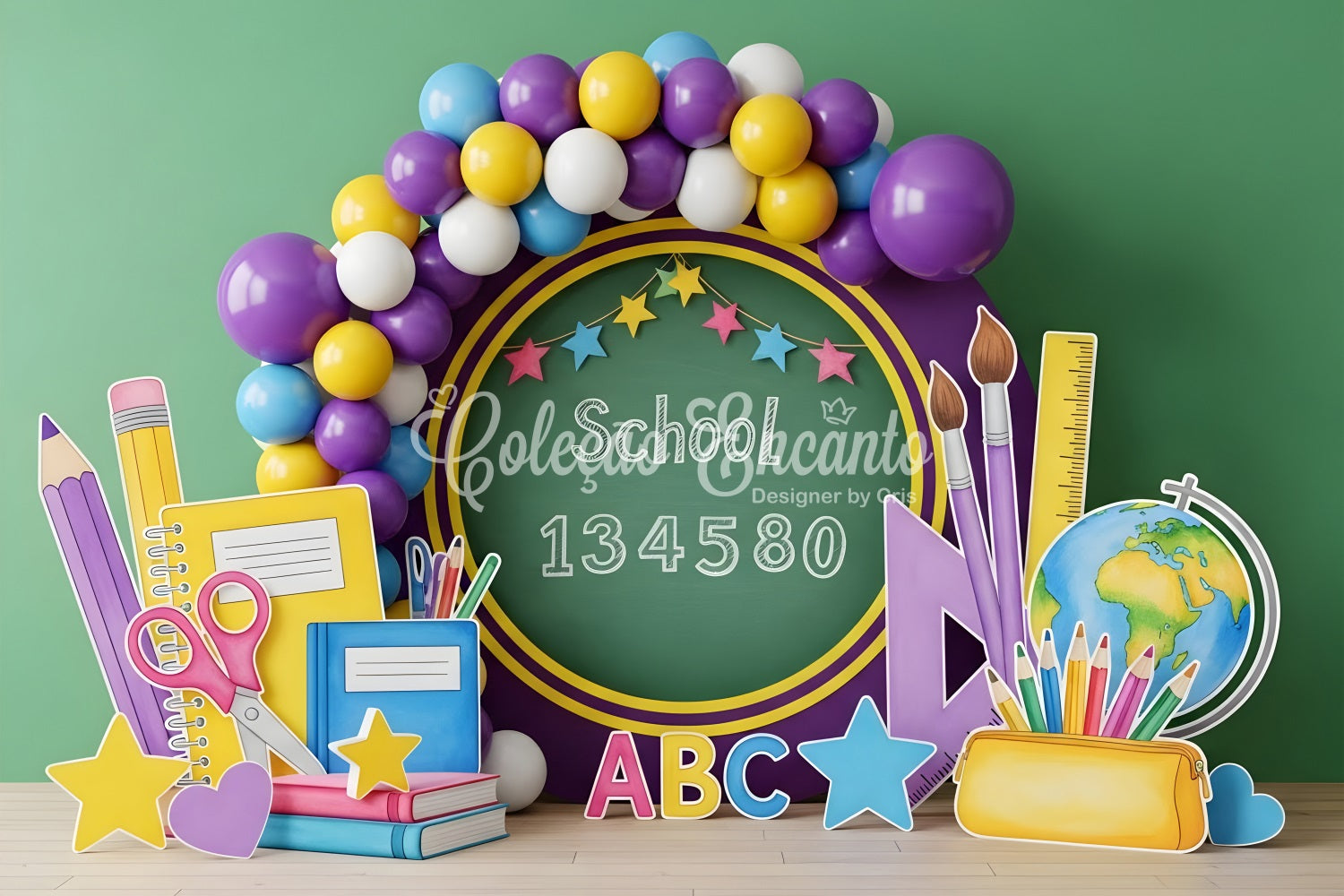 Back To School Backdrop Purple Chalkboard Learning Corner School Backdrop By Magali
