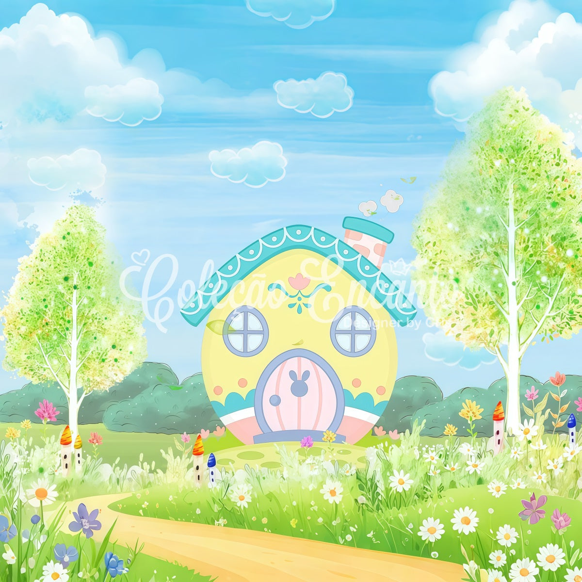 Backdrop For Kids Photoshoot Yellow Bunny Cottage Blossom Meadow Newborn Backdrop By Magali
