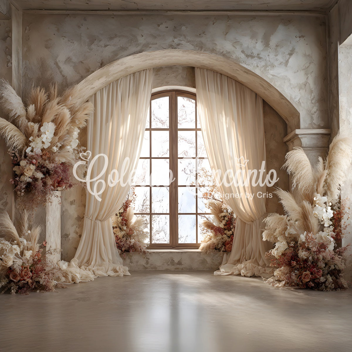 Mothers Day Backdrop Boho Pampas Window Floral Photo Booth Mother's Day Backdrop By Magali