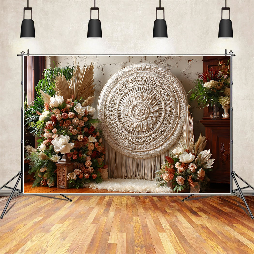 Happy Mothers Day Backdrop Rustic Boho Macrame Floral Mothers Day Flower Backdrop By Magali