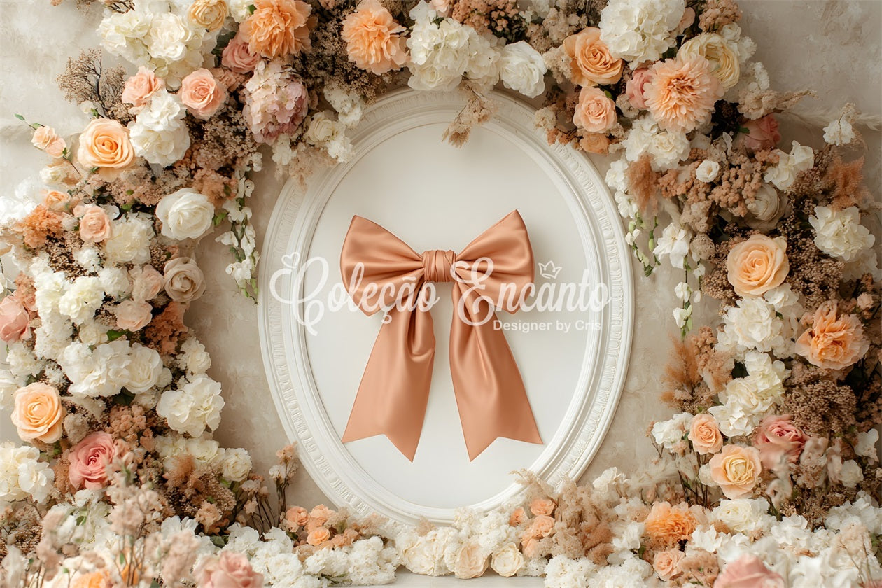Mothers Day Photo Backdrop Peach Bow Flowers Mothers Day Photo Booth Backdrop By Magali