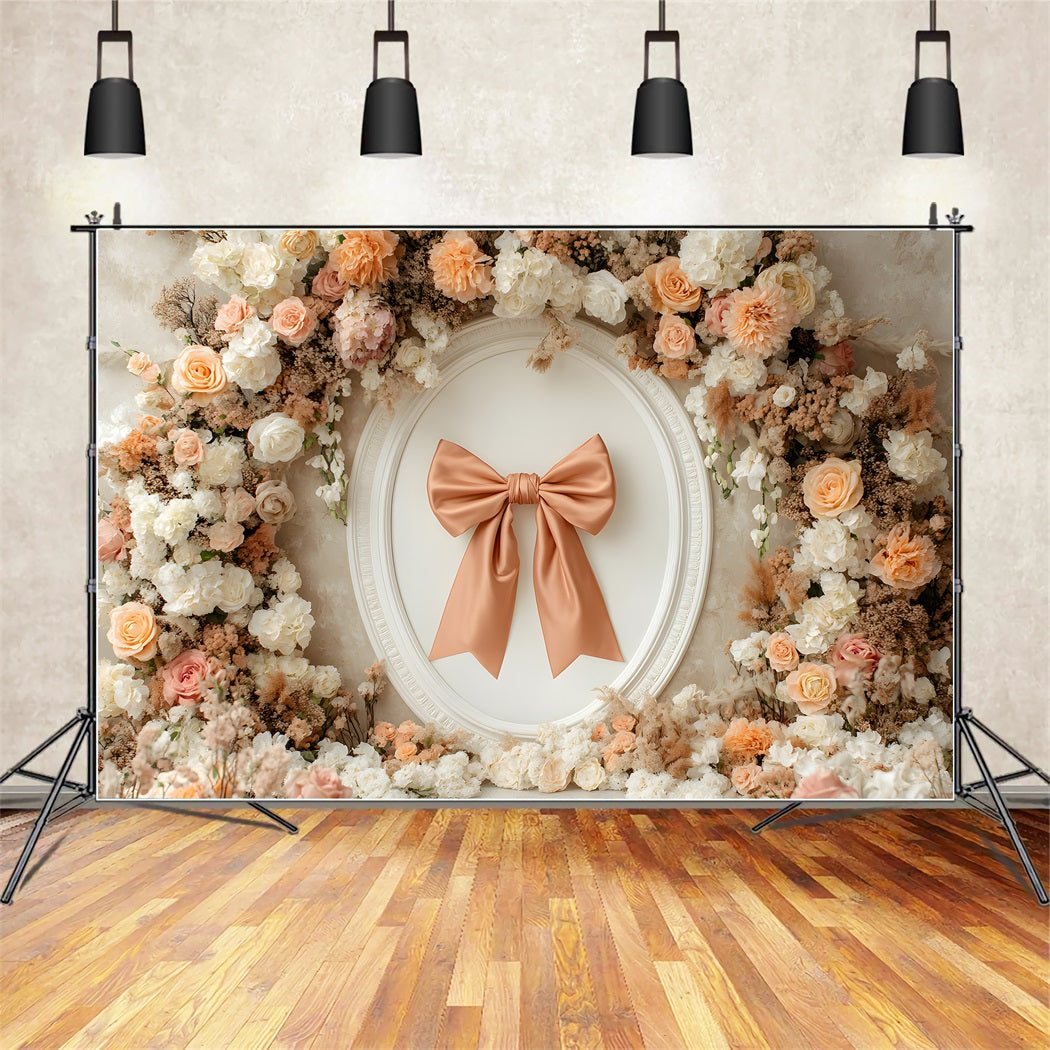 Mothers Day Photo Backdrop Peach Bow Flowers Mothers Day Photo Booth Backdrop By Magali