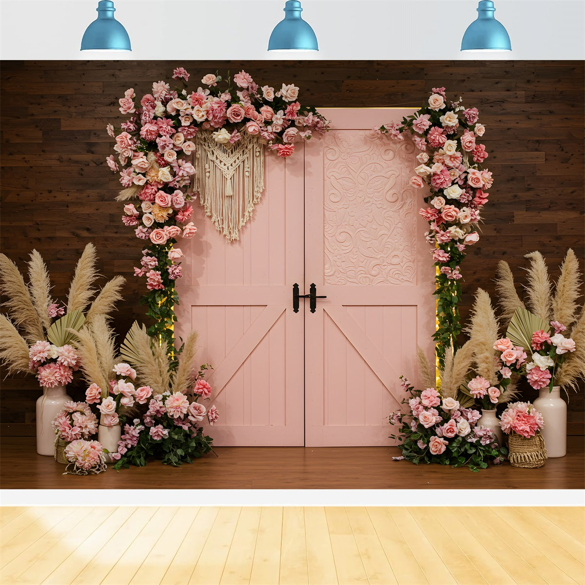 Mother Day Backdrop Pink Floral Pampas Doorway Mothers Day Backdrop Design By Magali