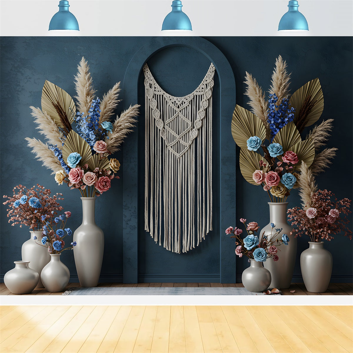 Mother's Day Photo Backdrops Blue Macrame Floral Photo Booth Mothers Day Backdrop By Magali