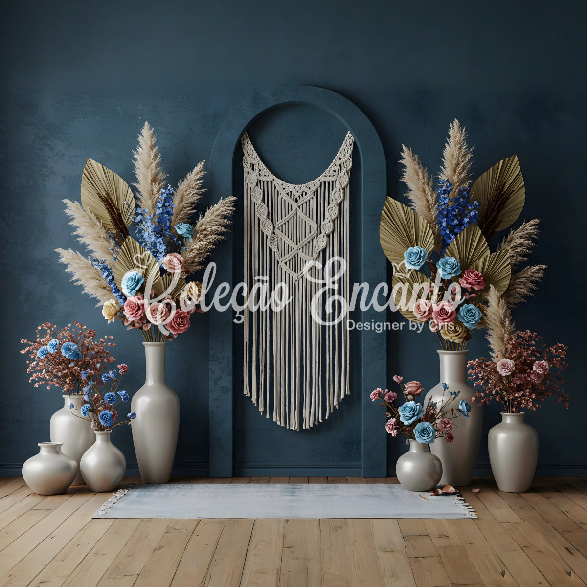 Mother's Day Photo Backdrops Blue Macrame Floral Photo Booth Mothers Day Backdrop By Magali
