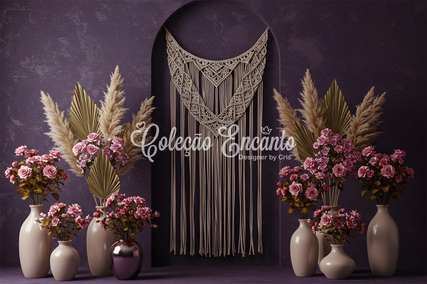 Mothers Day Photo Backdrops Purple Wall Macrame Floral Mother's Day Backdrop By Magali