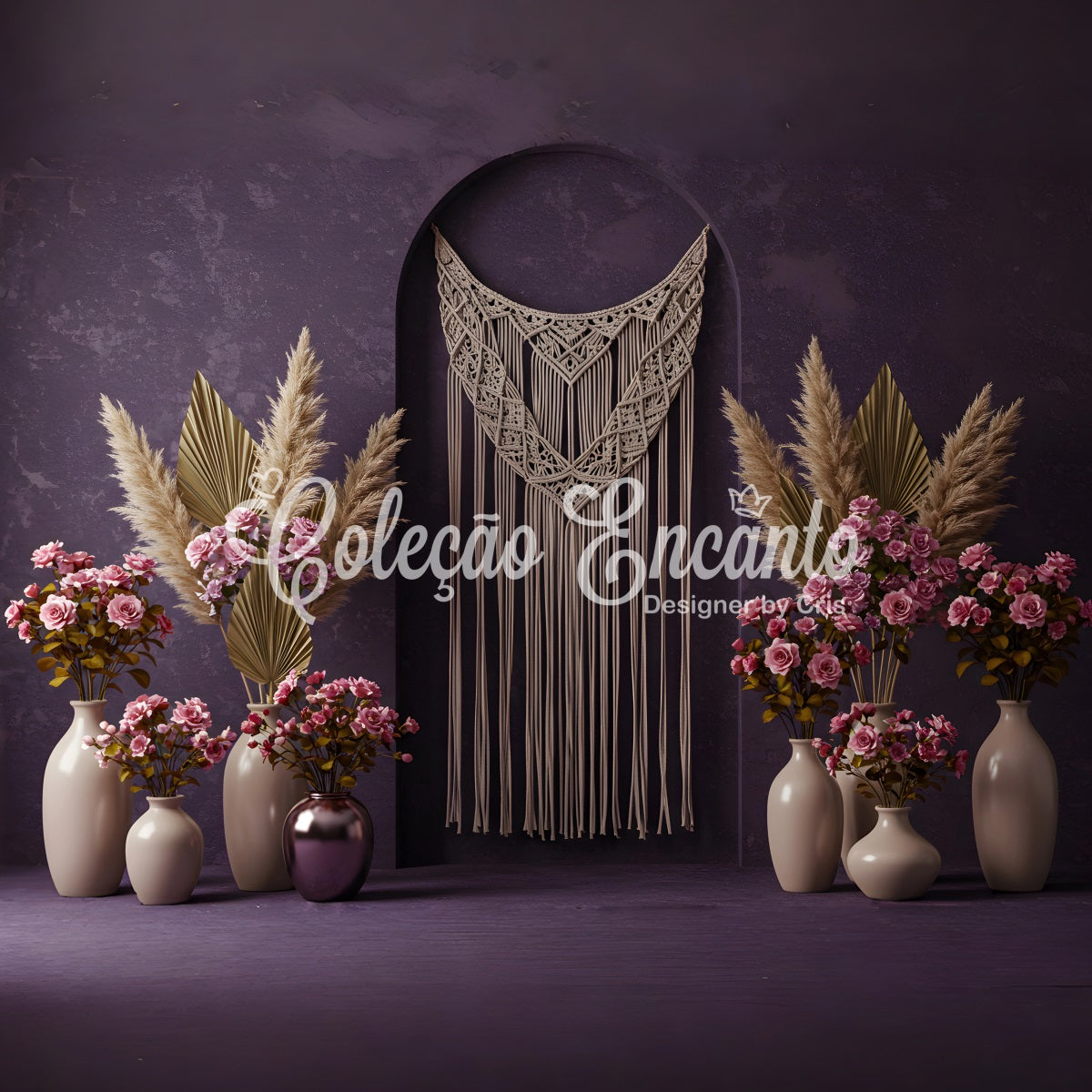 Mothers Day Photo Backdrops Purple Wall Macrame Floral Mother's Day Backdrop By Magali