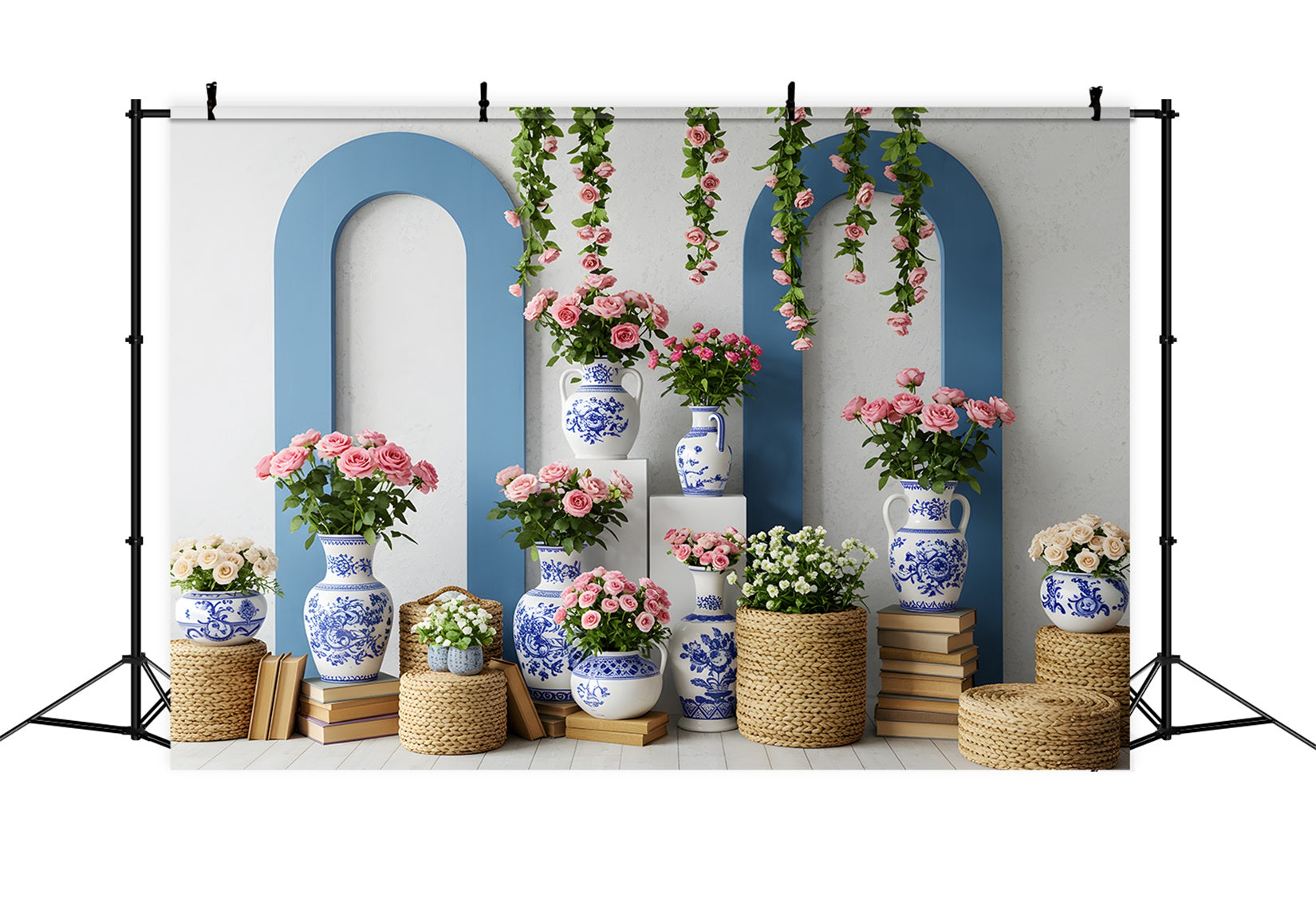 Mother's Day Photoshoot Backdrop Blue White Vase Floral Mother's Day Photo Backdrop By Magali
