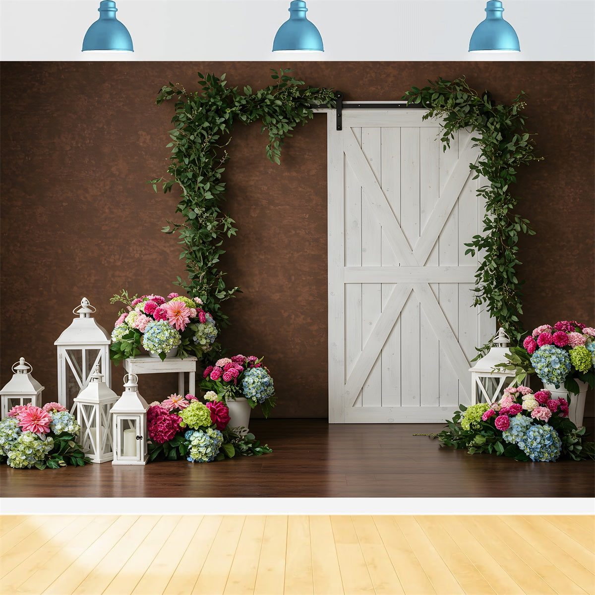 Backdrop Mother's Day Brown Wall White Door Floral Happy Mother's Day Backdrop By Magali