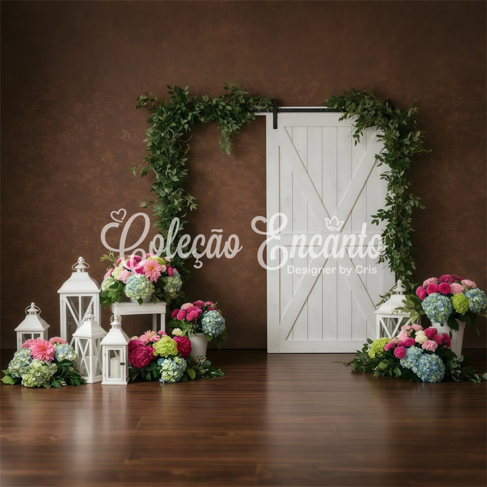 Backdrop Mother's Day Brown Wall White Door Floral Happy Mother's Day Backdrop By Magali