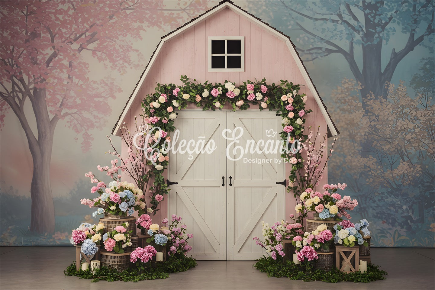 Mother's Day Backdrop Design Pink Barn Floral Mother's Day Picture Backdrop By Magali