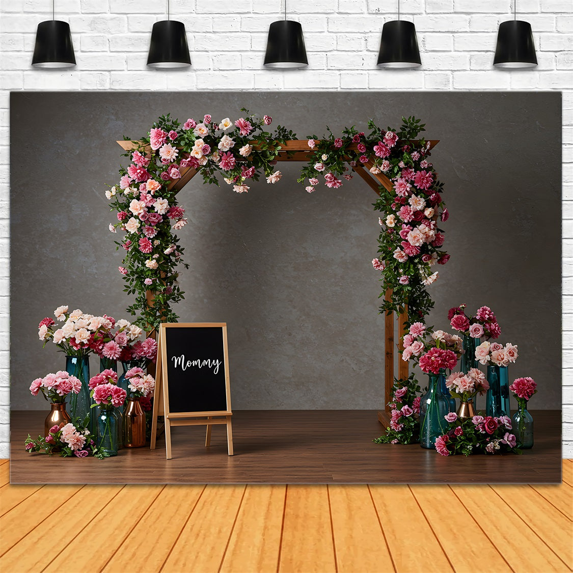 Mother's Day Photo Booth Backdrops Pink Floral Archway Mother's Day Photo Booth Backdrops By Magali