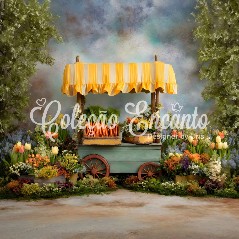 Easter Carrot Backdrop Colorful Cart Spring Blooms Easter Backdrops By Magali