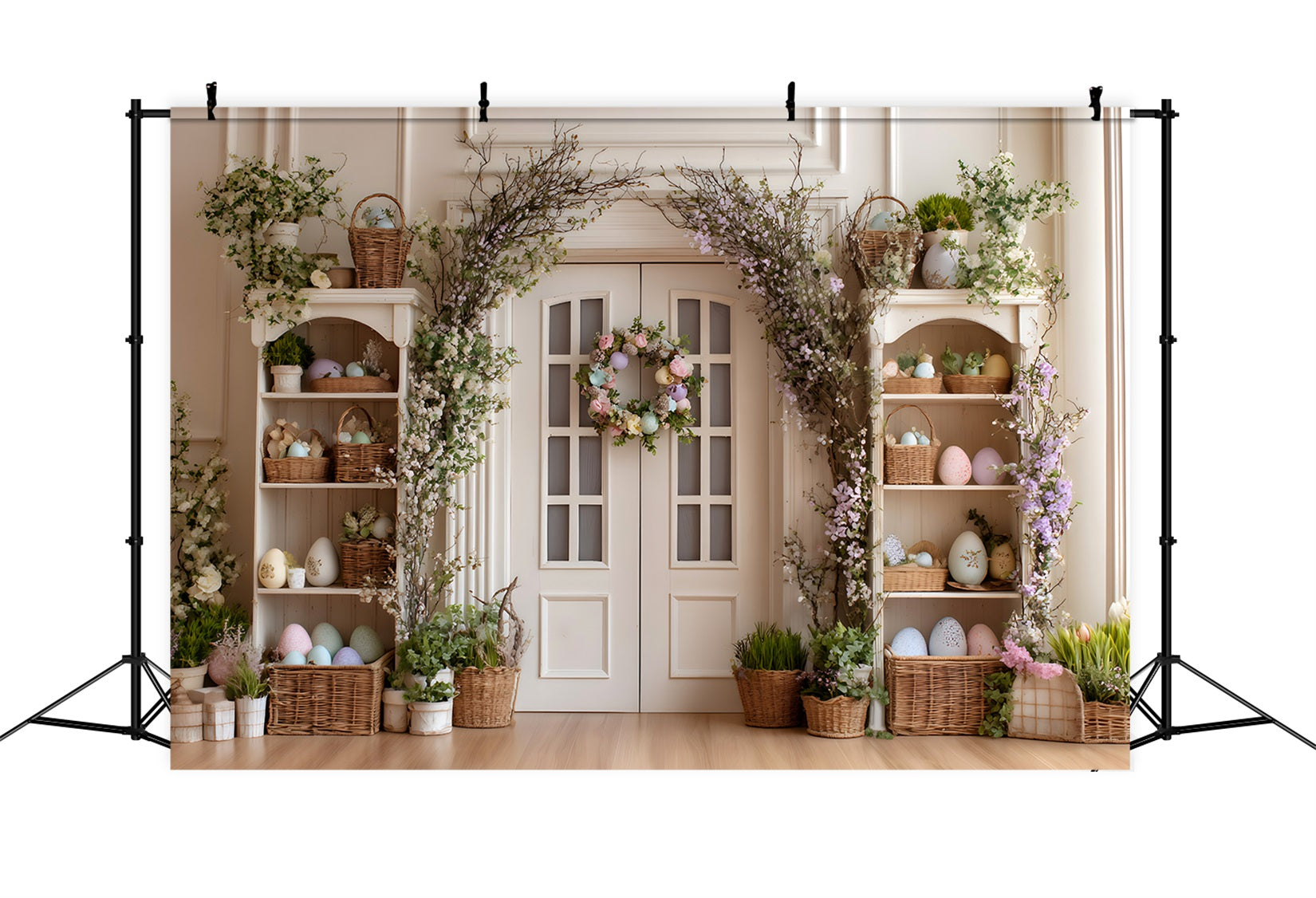 Easter Wreath Doorway Backdrop Egg Flower White Door Easter Photo Backdrops By Magali