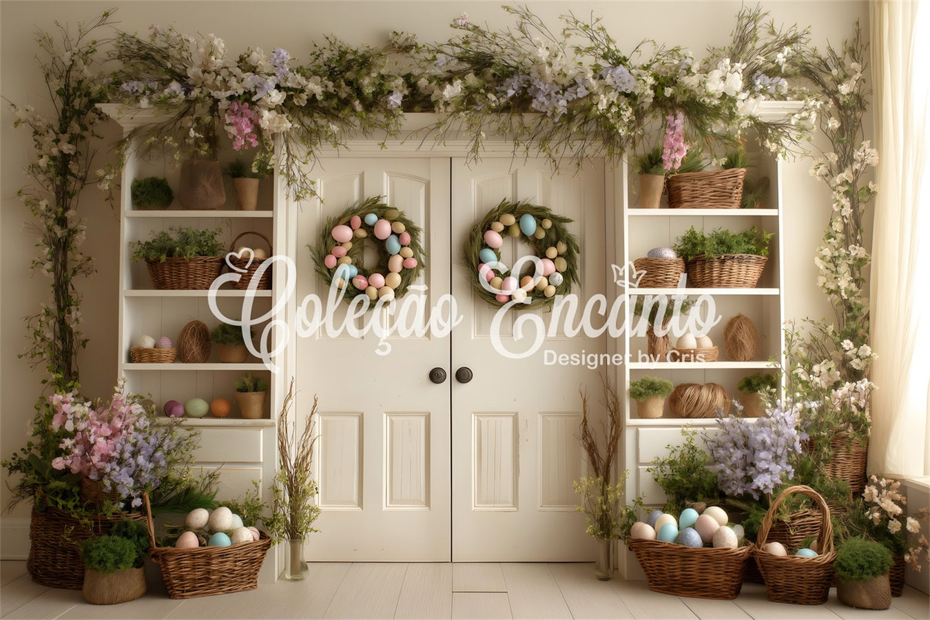 Easter Wreath Doorway Backdrop Double Door Floral Shelves Easter Backdrop Photography By Magali