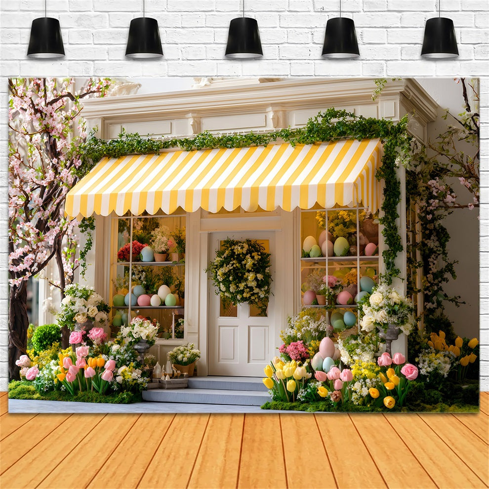 Easter Cottage Garden Backdrop Cherry Bloom Yellow Awning Easter Backdrops By Magali