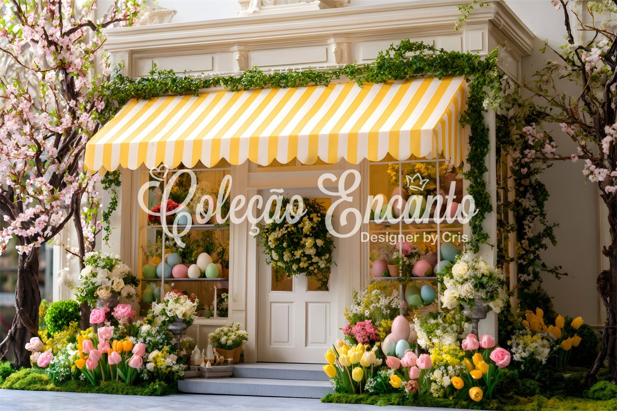 Easter Cottage Garden Backdrop Cherry Bloom Yellow Awning Easter Backdrops By Magali