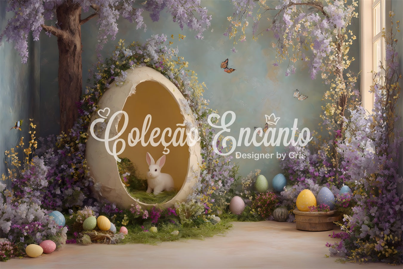 Rabbit Backdrop Bunny Egg Purple Florals Easter Photography Backdrops By Magali