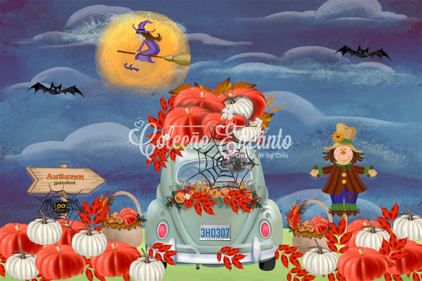 Childrens Backdrops Autumn Pumpkin Car Harvest Moon Halloween Backdrop Kids By Magali
